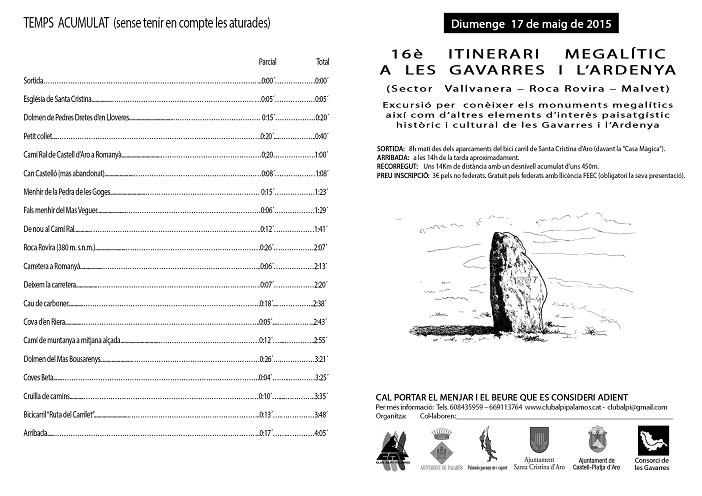 Díptic 16è Itinerari Megalític a les Gavarres i l'Ardenya
